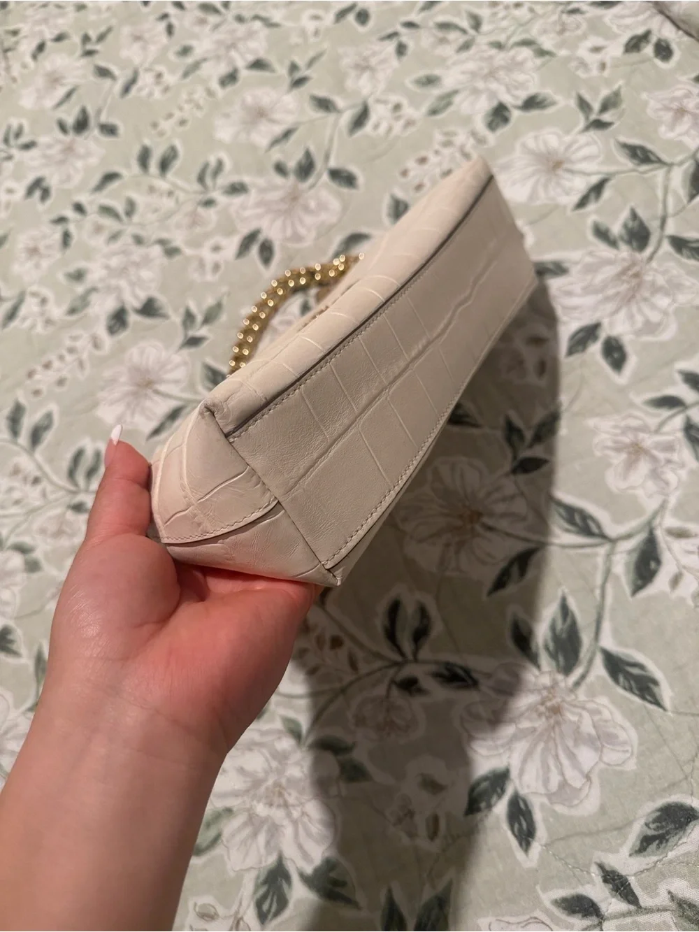 Coach Cream Croc-Embossed Mini Shoulder Bag with Gold Chain